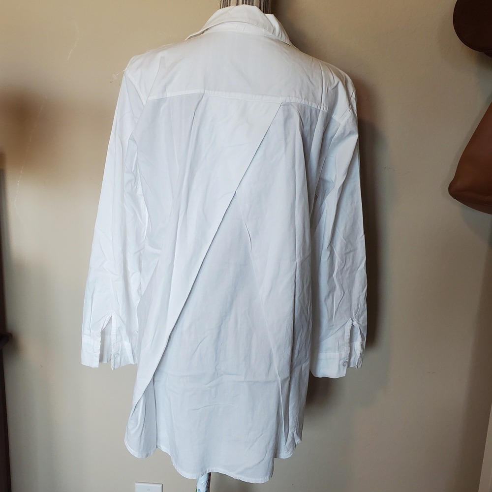 Yolly Italy White Button Down Shirt High Low Crossover Back Blouse Womens‎ L - Picture 2 of 7
